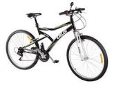 bicicleta preta com amortecedor